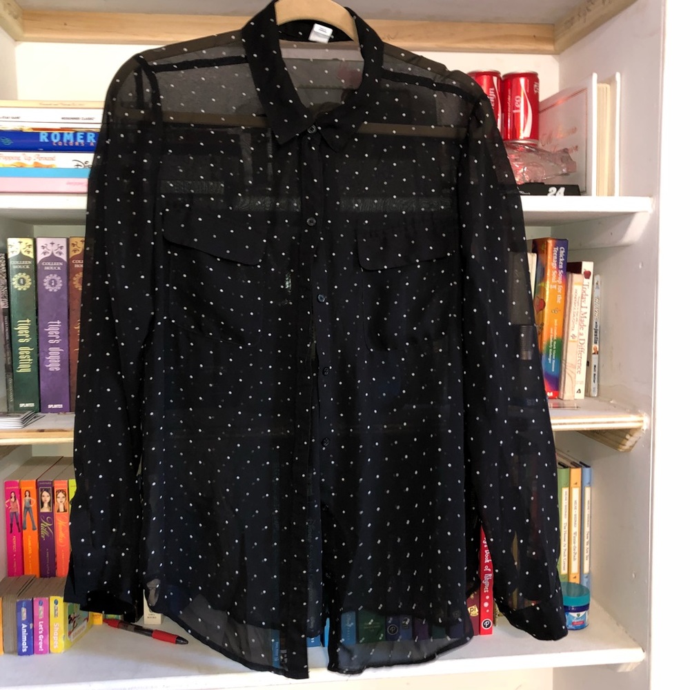 Black Button down with white polka dots